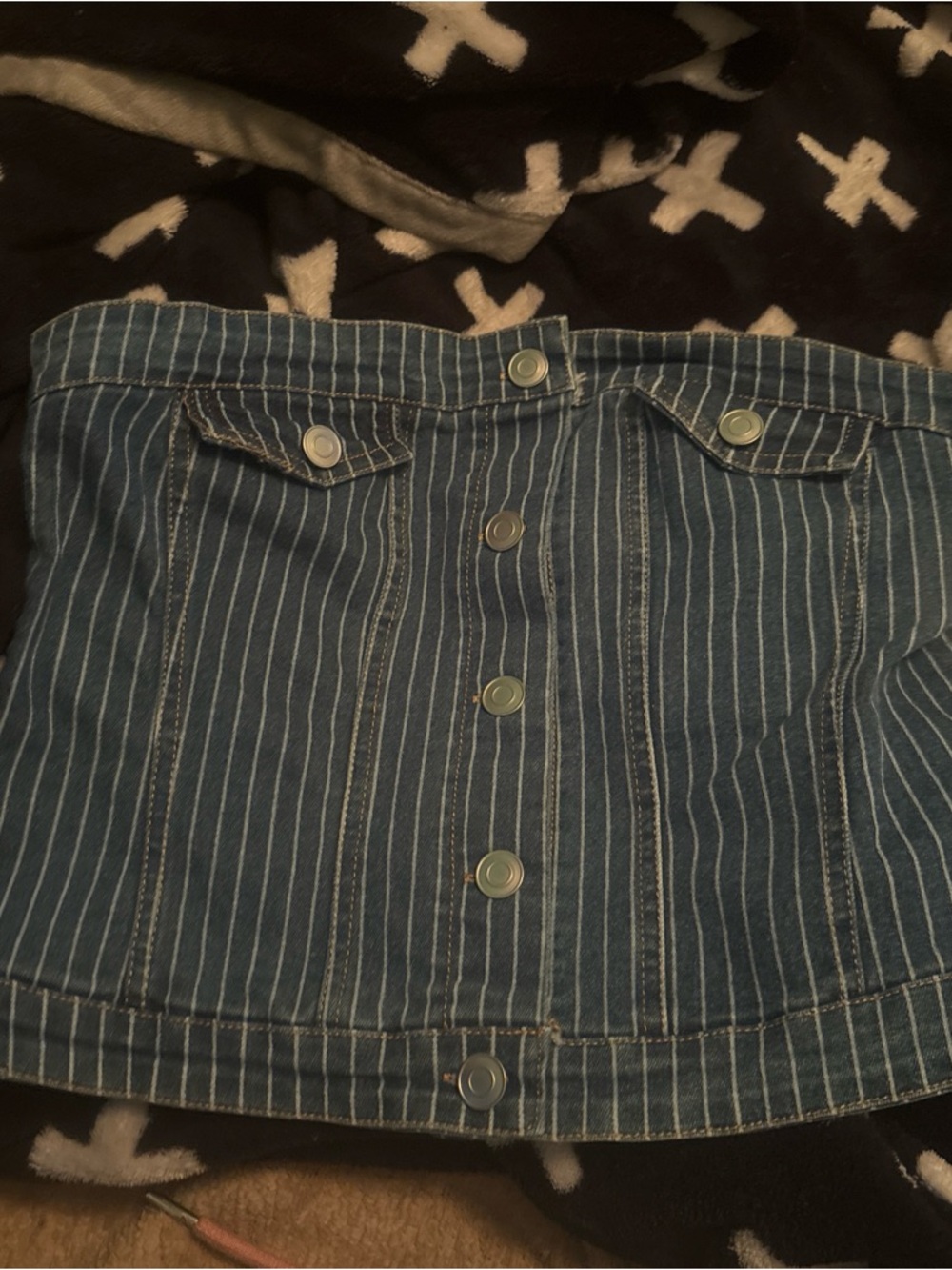 Denim Pinstripe Button-Front tube top- Blue